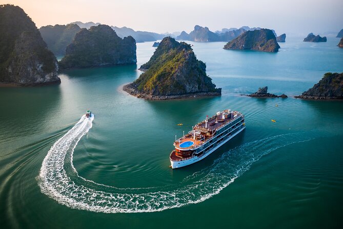 Scenic view of limestone islands in Ha Long Bay